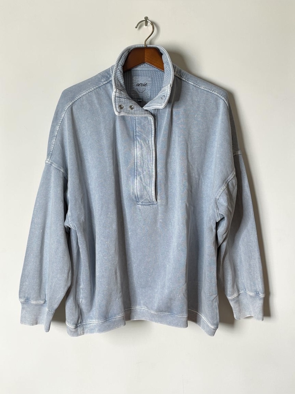 NWT Aerie Getaway Quarter Snap Oversized Sweatshirt Mineral Wash Blue 2XL